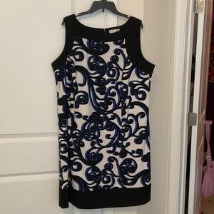 CJ Banks Elegant Black and Blue midi Dress